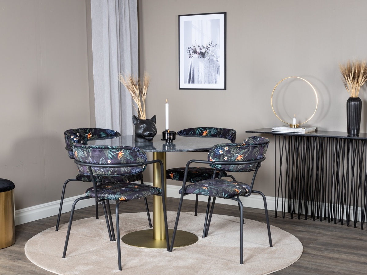 Valgomojo komplektas Dallas 1208 (Gėlių raštas + Juoda)