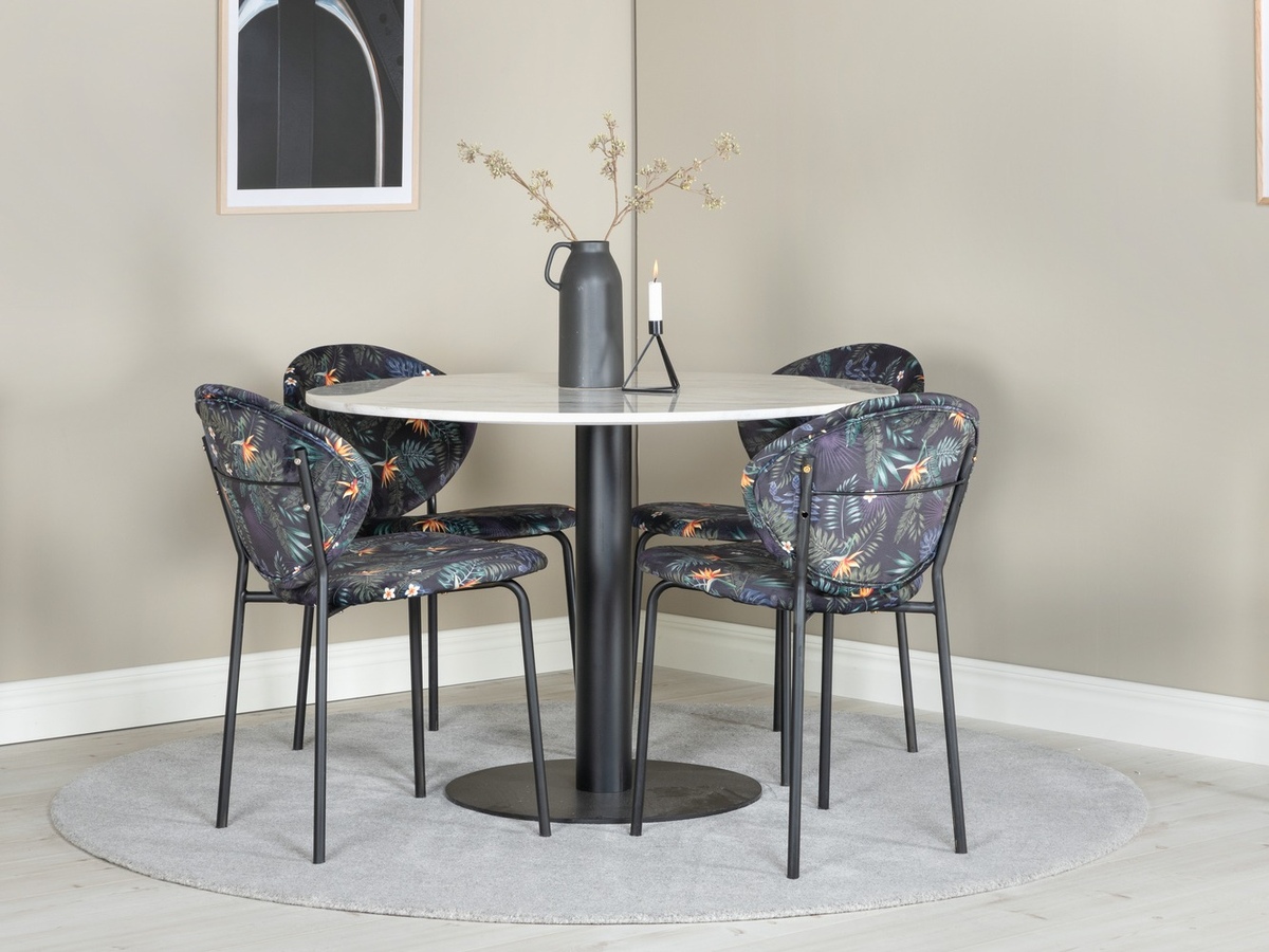 Valgomojo komplektas Dallas 1298 (Gėlių raštas + Juoda)