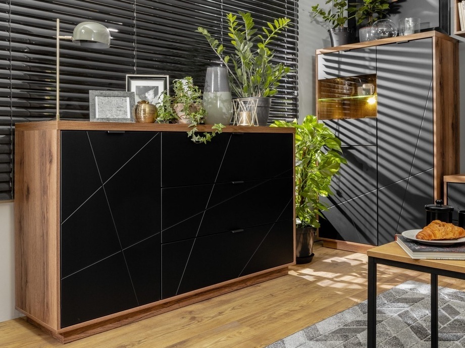 Komoda Fivale 100 (Tamsus Delano ąžuolas + Matinė juoda)
