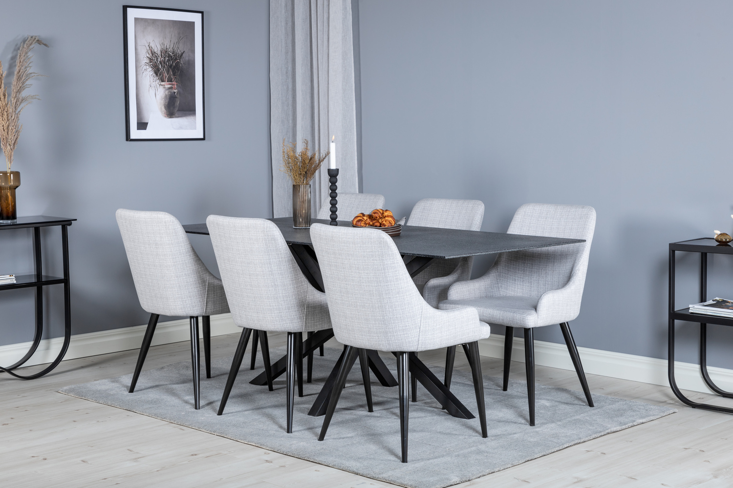 Valgomojo komplektas Dallas 1803 (Juoda + Šviesi pilka)