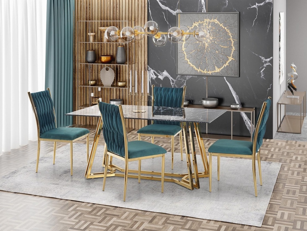 Valgomojo komplektai su žaliomis kėdėmis