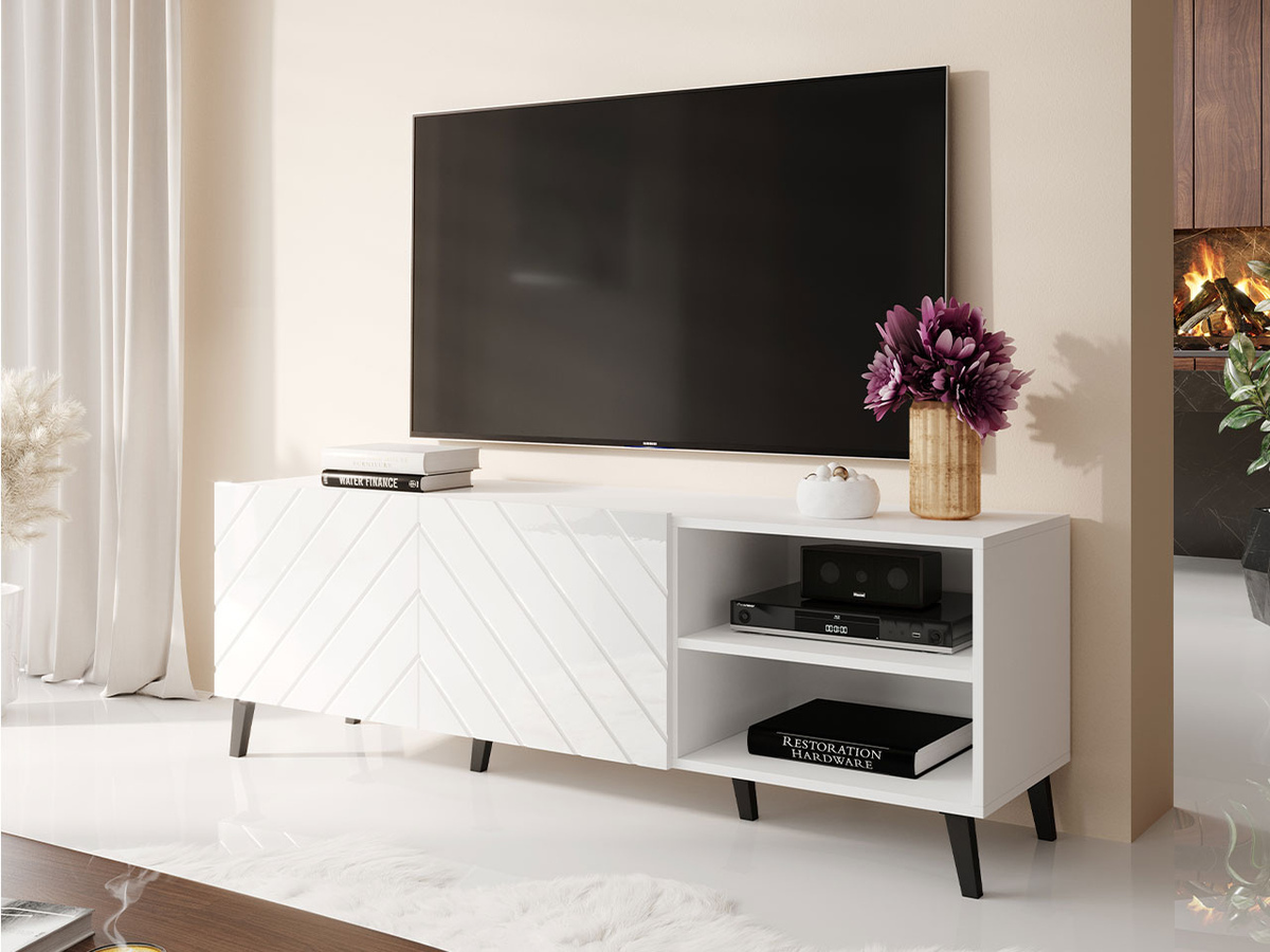 TV staliukas Charlotte 144 (Balta + Blizgi balta)