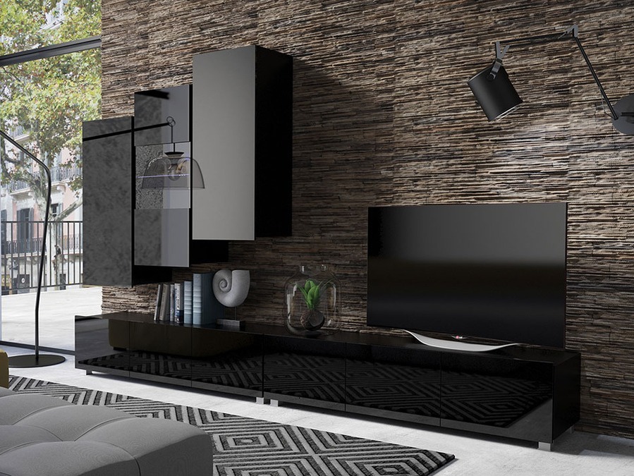 Svetainės komplektas Remus XVII (Juoda + Blizgi juoda)