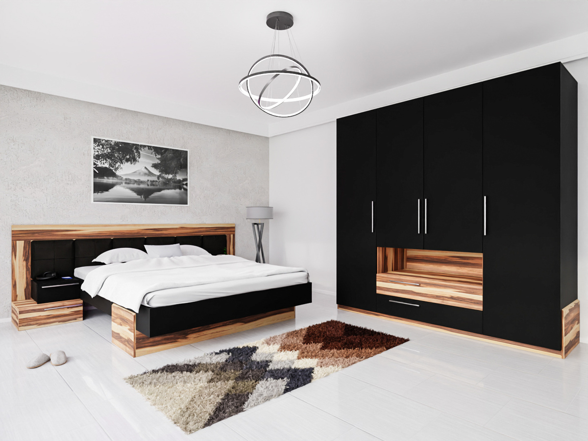 Miegamojo komplektas Omaha C107 (Juoda + Baltimore Riešutas)