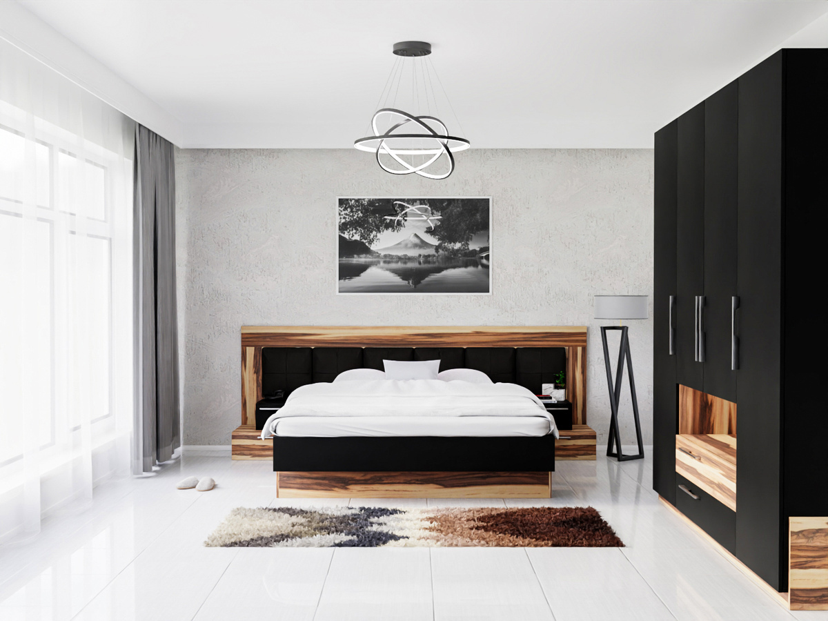 Miegamojo komplektas Omaha C107 (Juoda + Baltimore Riešutas)