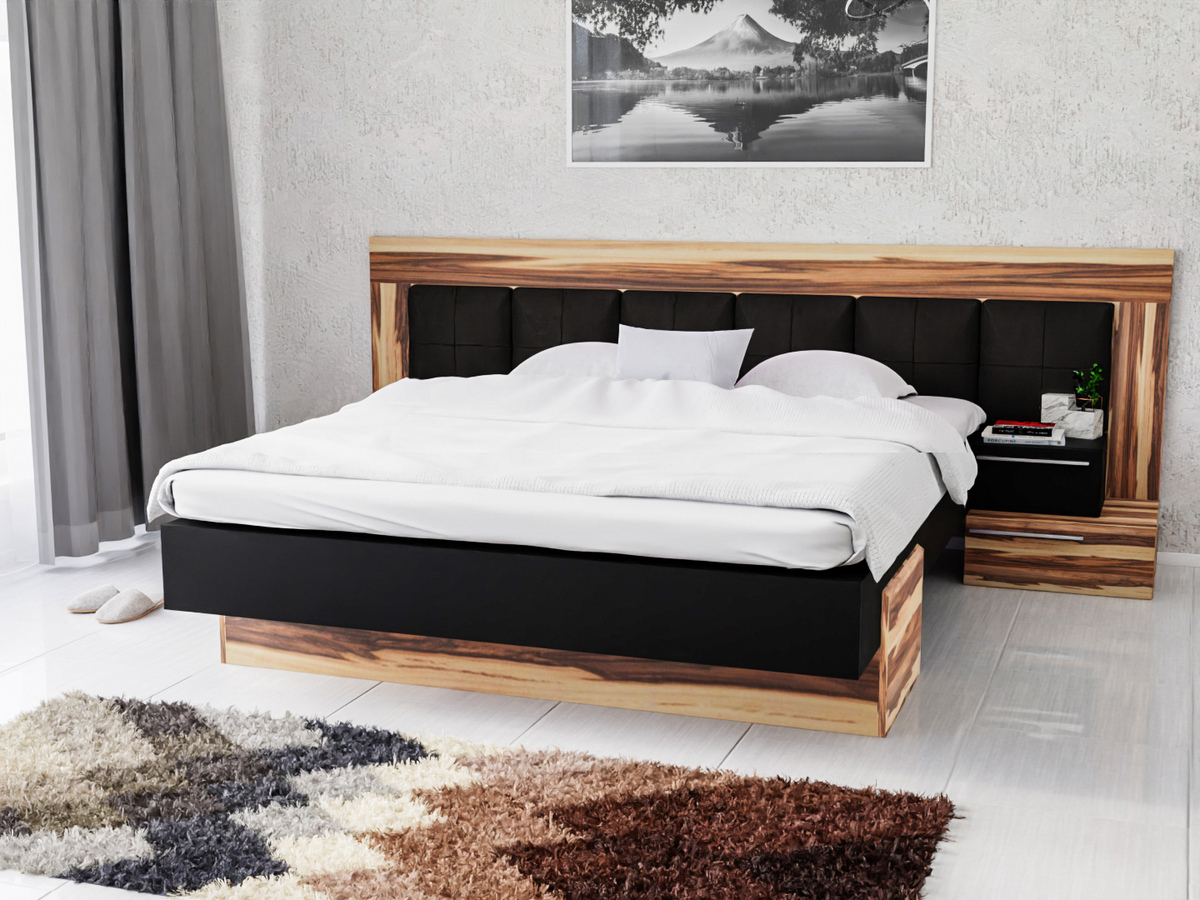 Miegamojo komplektas Omaha C107 (Juoda + Baltimore Riešutas)