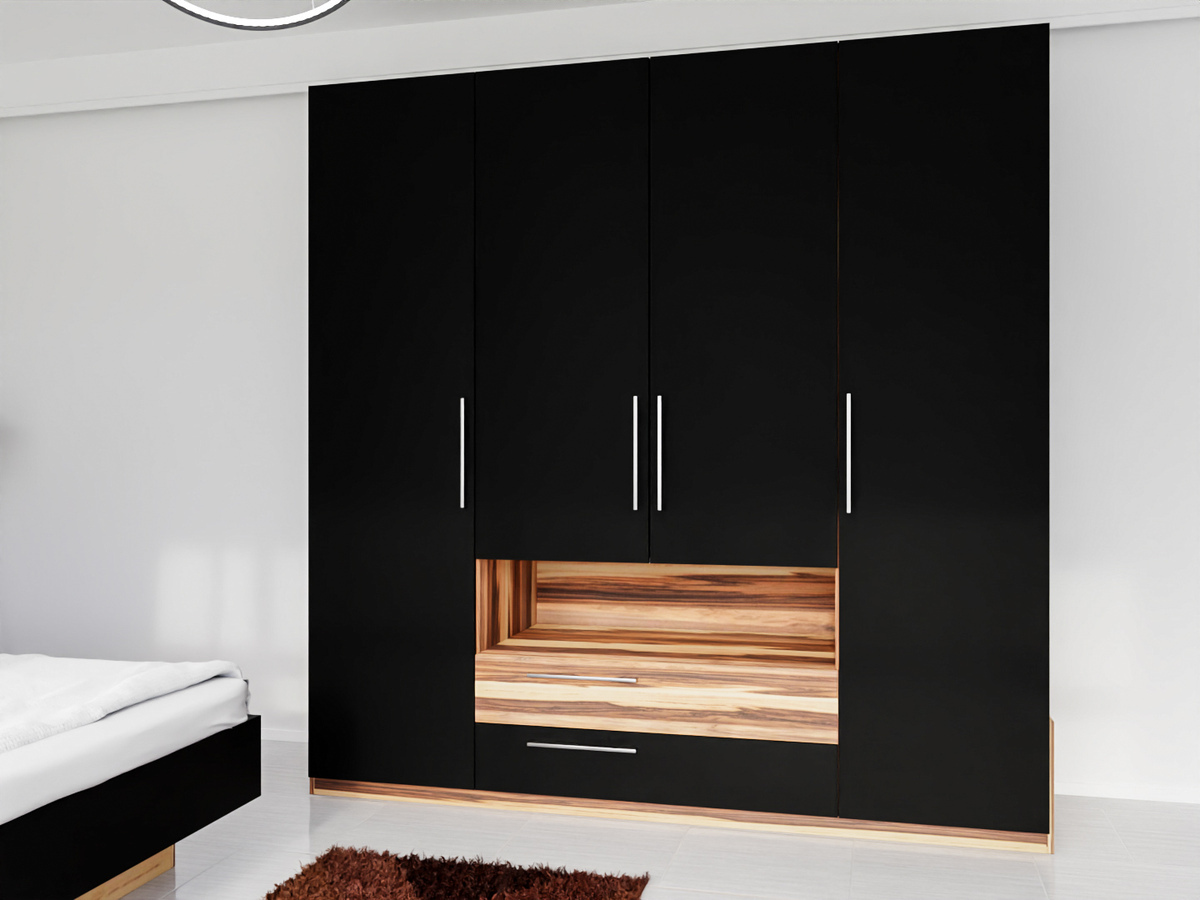 Miegamojo komplektas Omaha C107 (Juoda + Baltimore Riešutas)