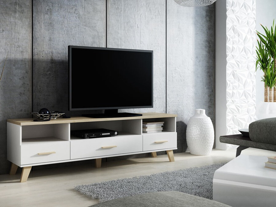 TV staliukas Larfloi 109 (Balta + Sonomos ąžuolas)