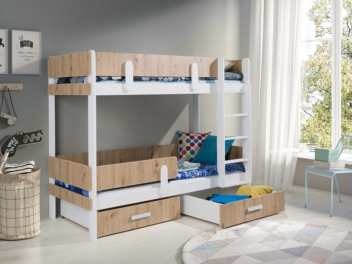 Dviaukštė lova Henderson 144 (Balta + Artisan ąžuolas)