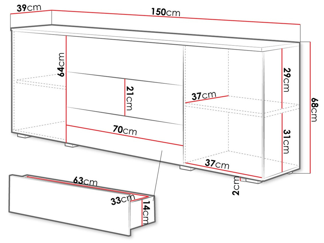 Komoda Sarasota 129 (Balta + Blizgi balta)