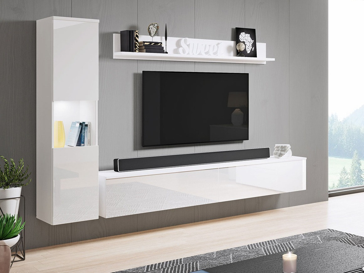 Svetainės komplektas Sarasota 130 (Balta + Blizgi balta)