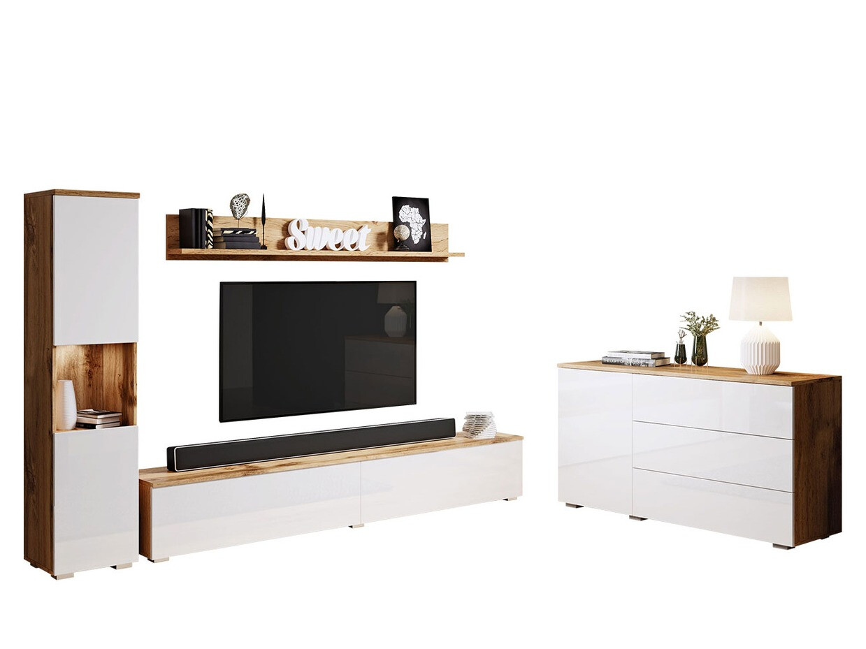 Svetainės komplektas Sarasota 132 (Votan ąžuolas + Blizgi balta)