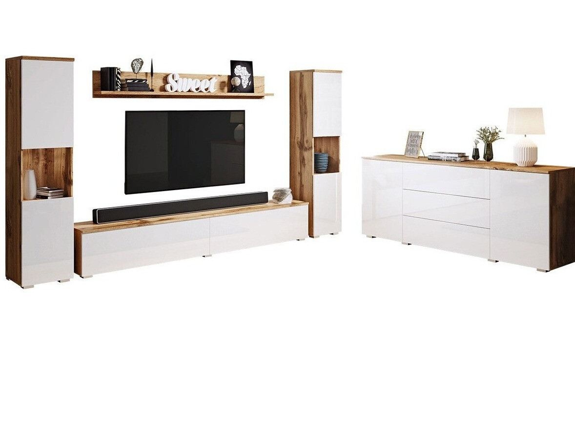 Svetainės komplektas Sarasota 133 (Votan ąžuolas + Blizgi balta)