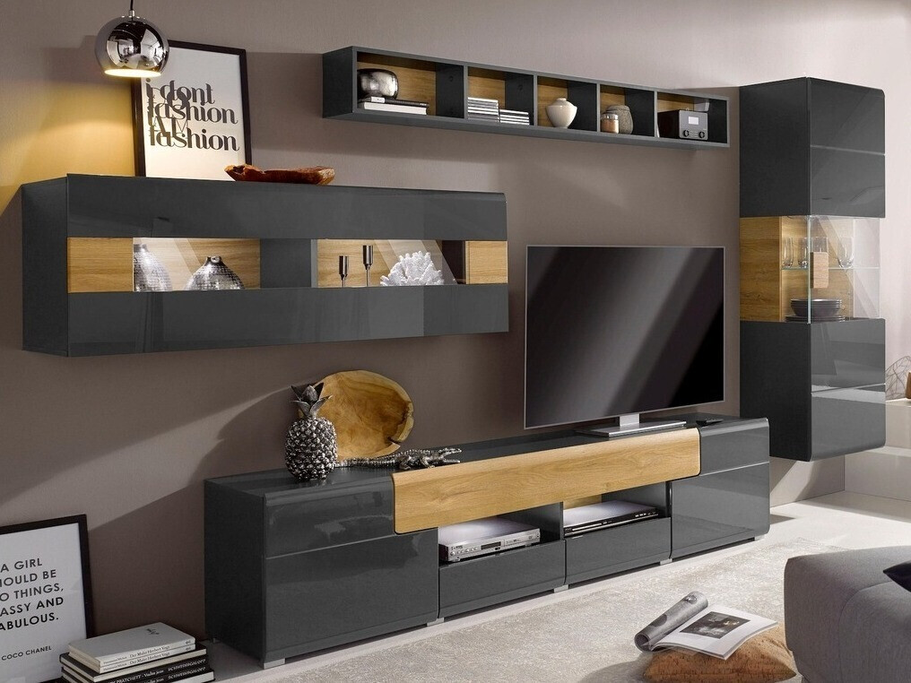 Pakabinama lentyna Torsone 109 (Antracitas + Gloss antracitas + Grandson ąžuolas)