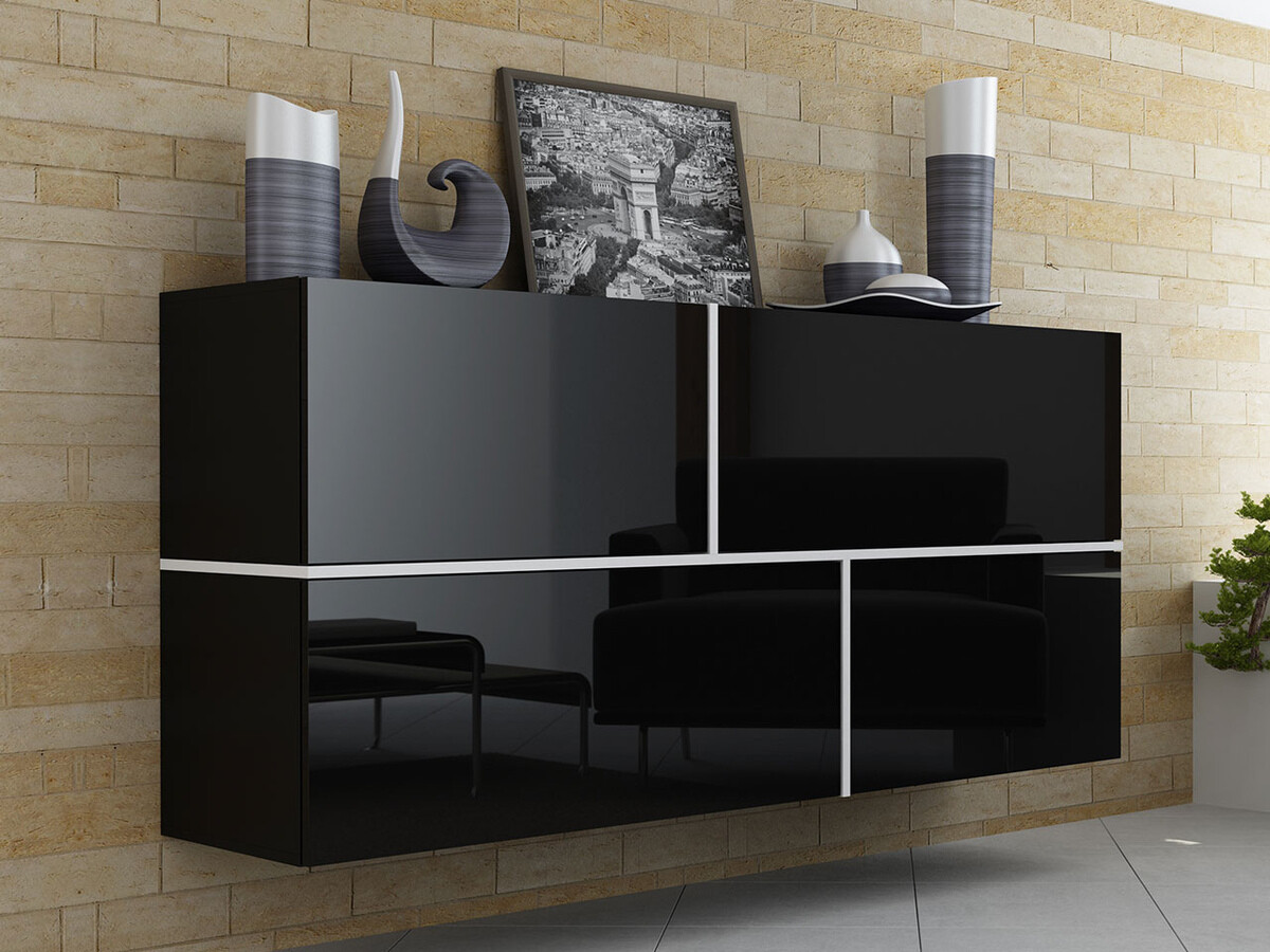 Pakabinama spintelė Charlotte 100 (Juoda + Blizgi juoda + Balta)