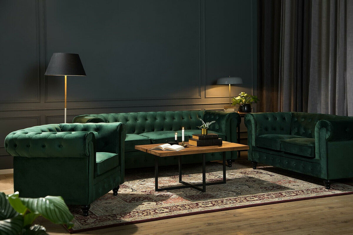 Chesterfield minkštų baldų komplektas Manor House Ophfenu 110 (Žalia)