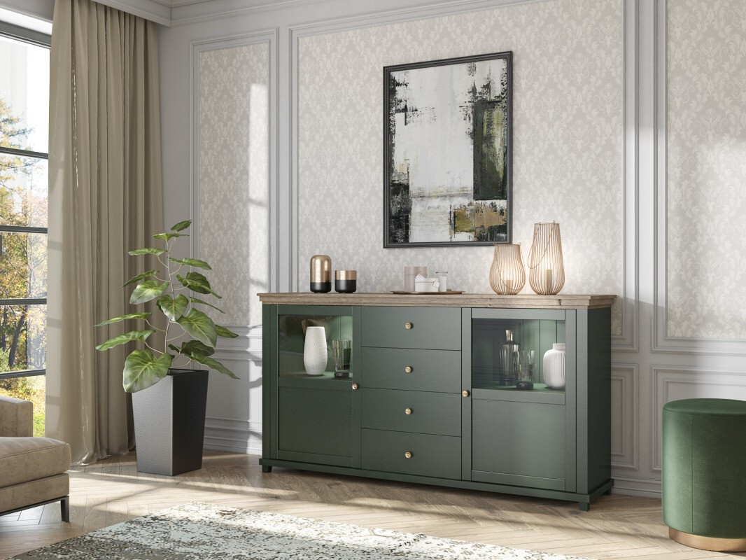 Komoda Tolnue 103 (Tamsi žalia + Ąžuolas lefkas)