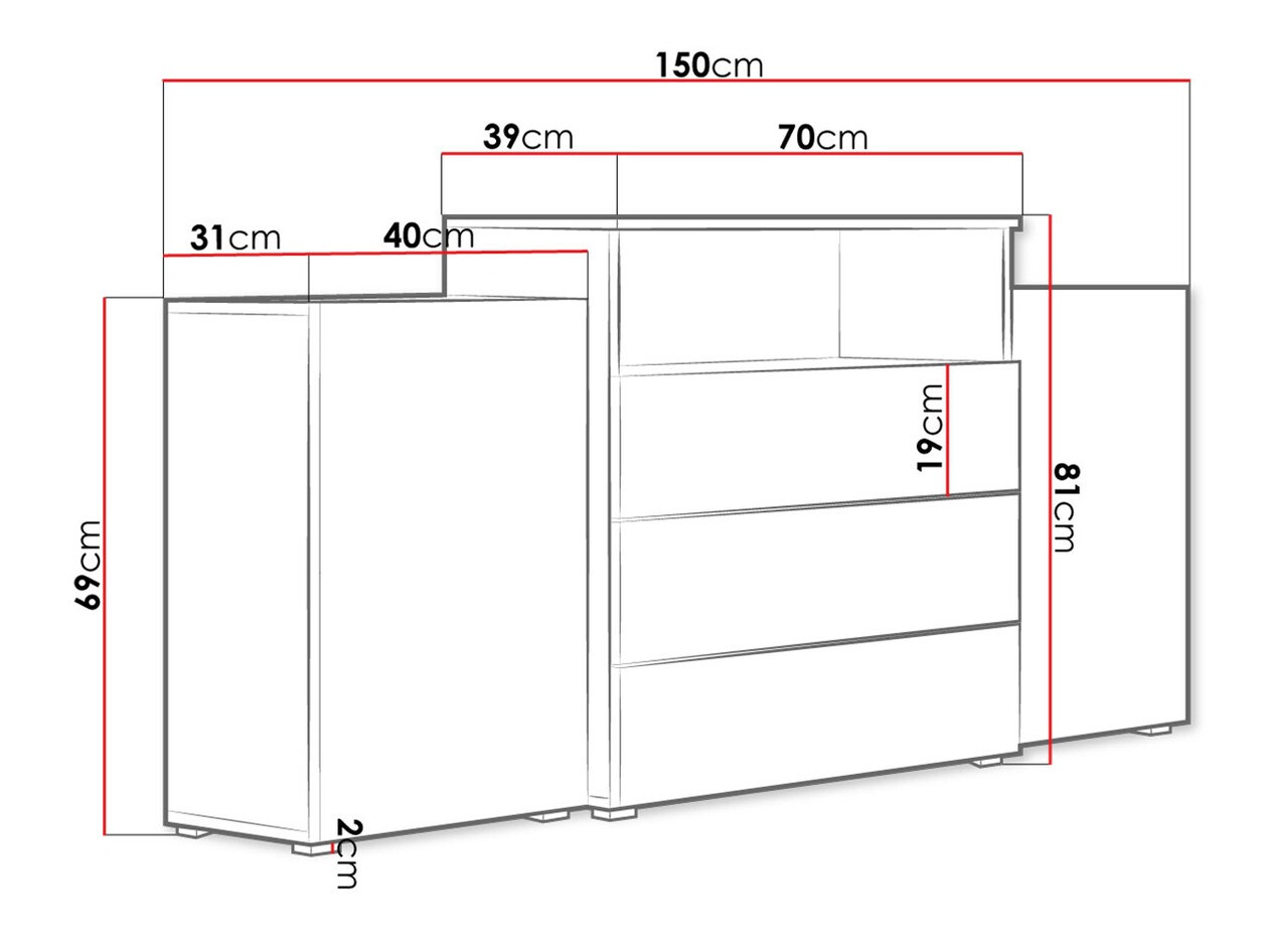 Komoda Sarasota 127 (Balta + Blizgi balta + Votan ąžuolas)