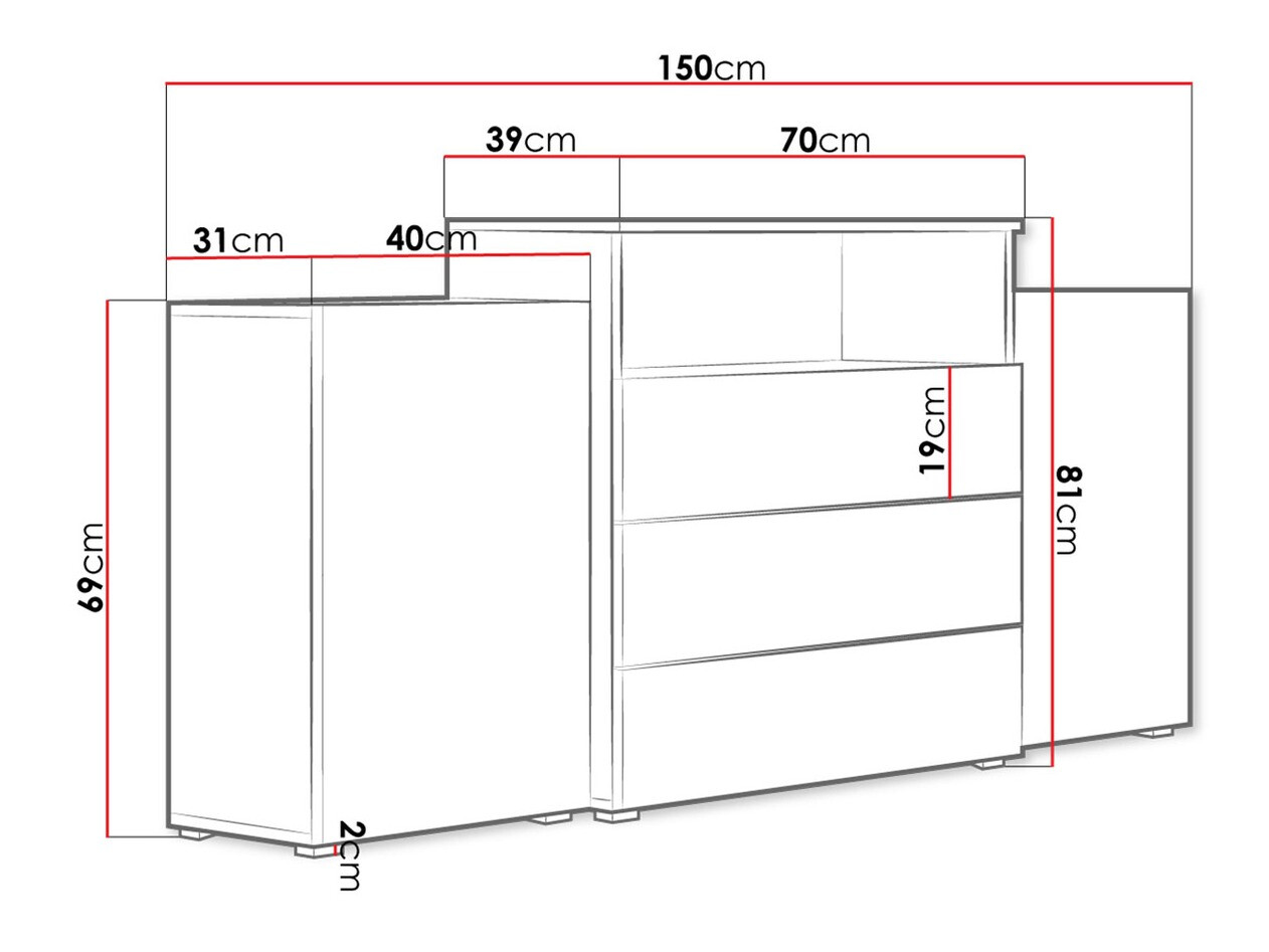 Komoda Sarasota 127 (Votan ąžuolas + Blizgi balta)