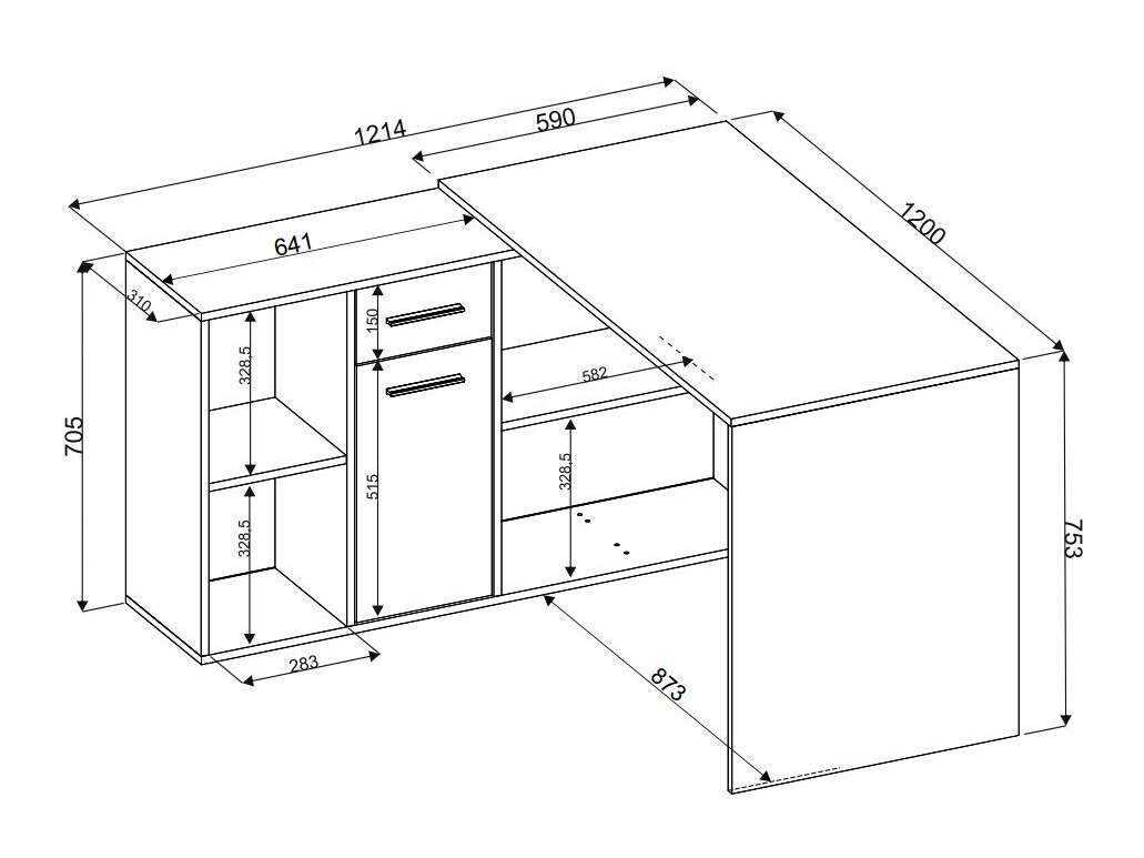 Kampinis darbo stalas Bristol 122 (Betonas + Balta)