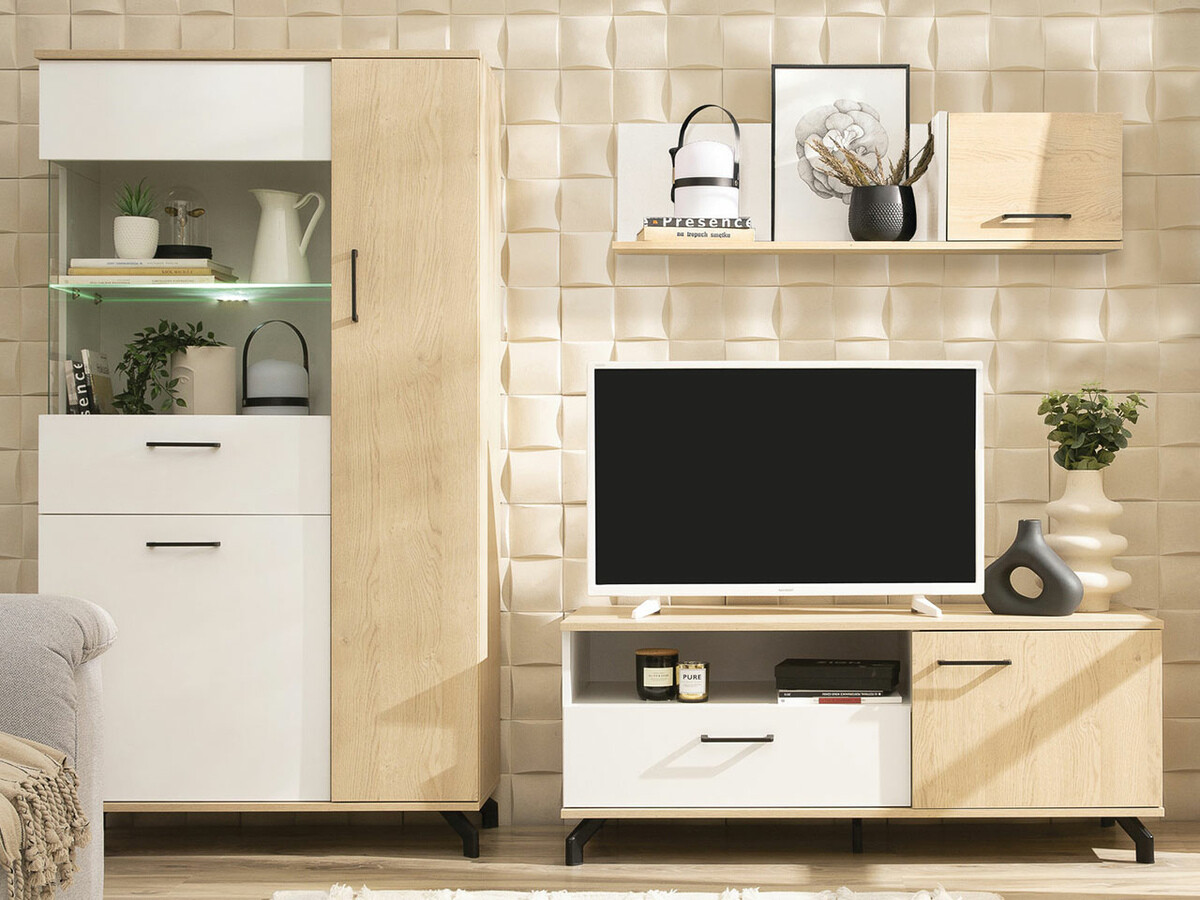 Svetainės komplektas Omaha S118 (Balta + Šviesus ąžuolas)