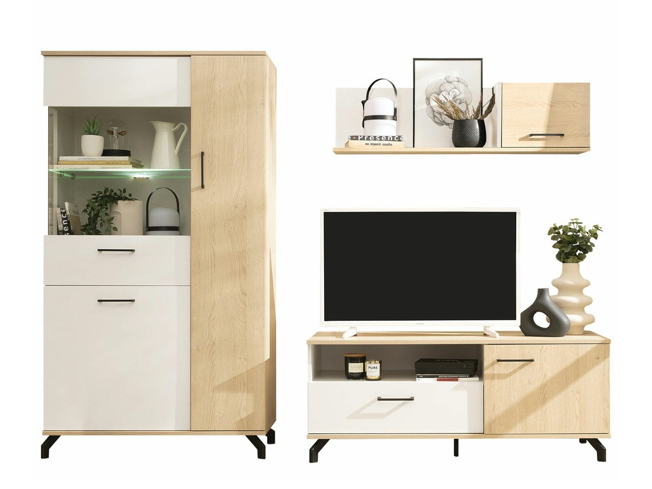 Svetainės komplektas Omaha S118 (Balta + Šviesus ąžuolas)