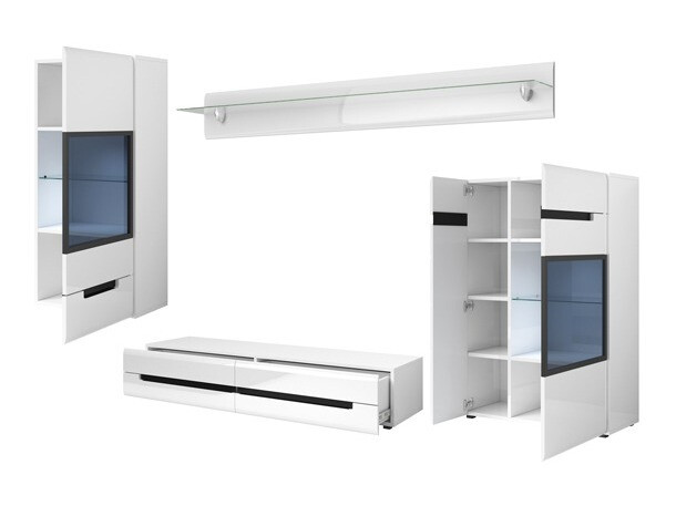 Svetainės komplektas Austin D110 (Balta + Blizgi balta)