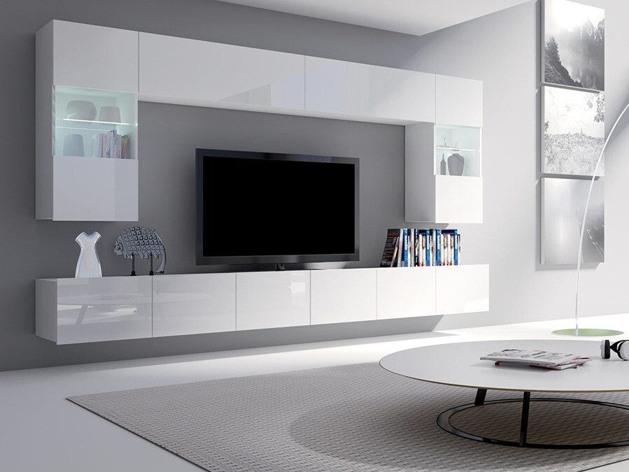 Svetainės komplektas Remus I (Balta + Blizgi balta)