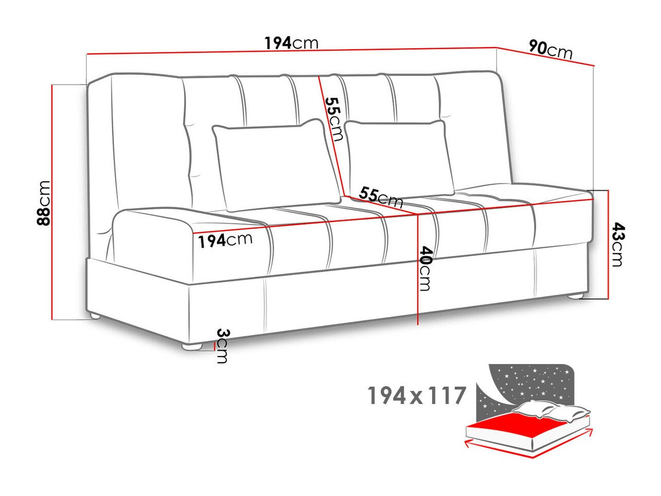 Sofa lova Columbus 120 (Velluto 3)