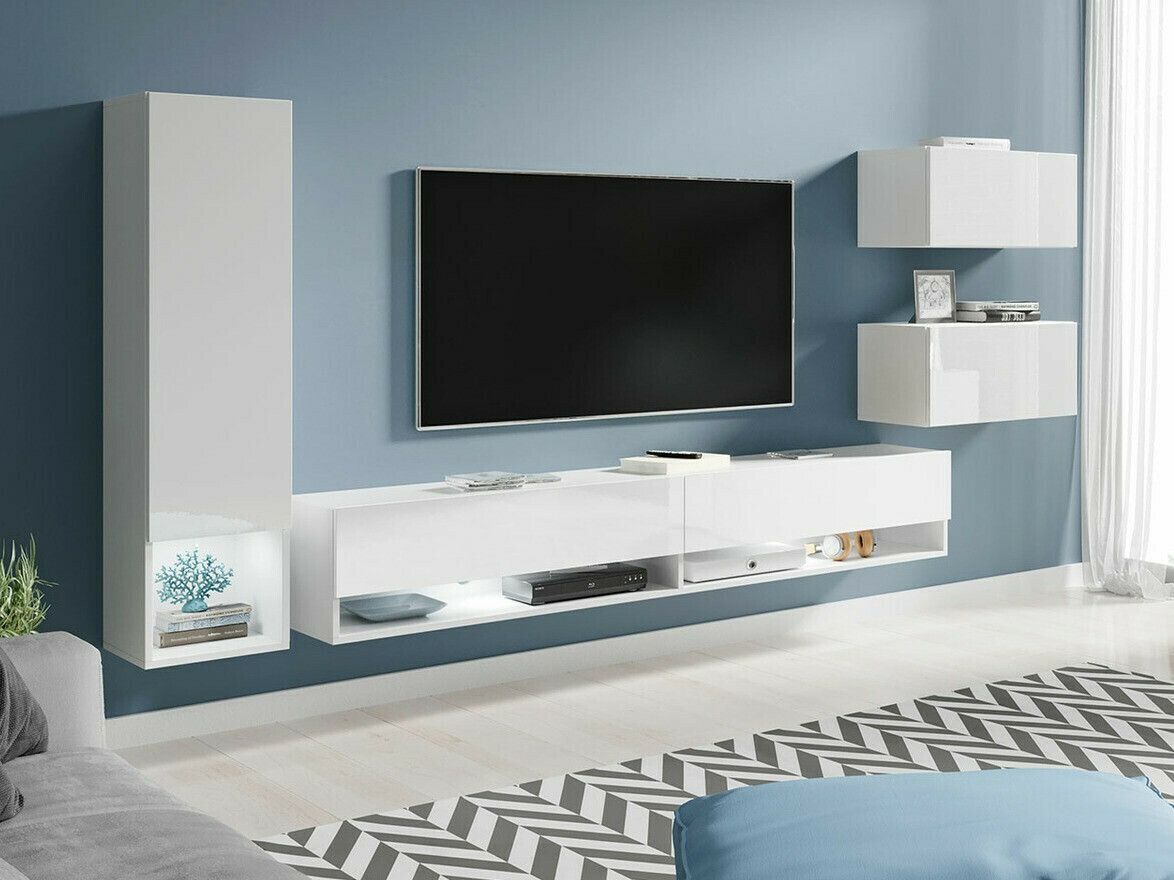 Svetainės komplektas Sarasota 124 (Balta + Blizgi balta)