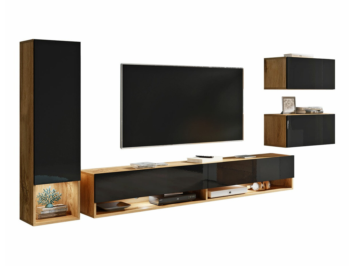 Svetainės komplektas Sarasota 124 (Votan ąžuolas + Blizgi juoda)