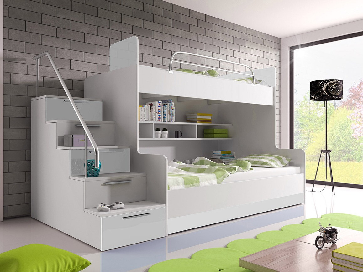 Dviaukštė lova Campus (Balta + Blizgi balta)