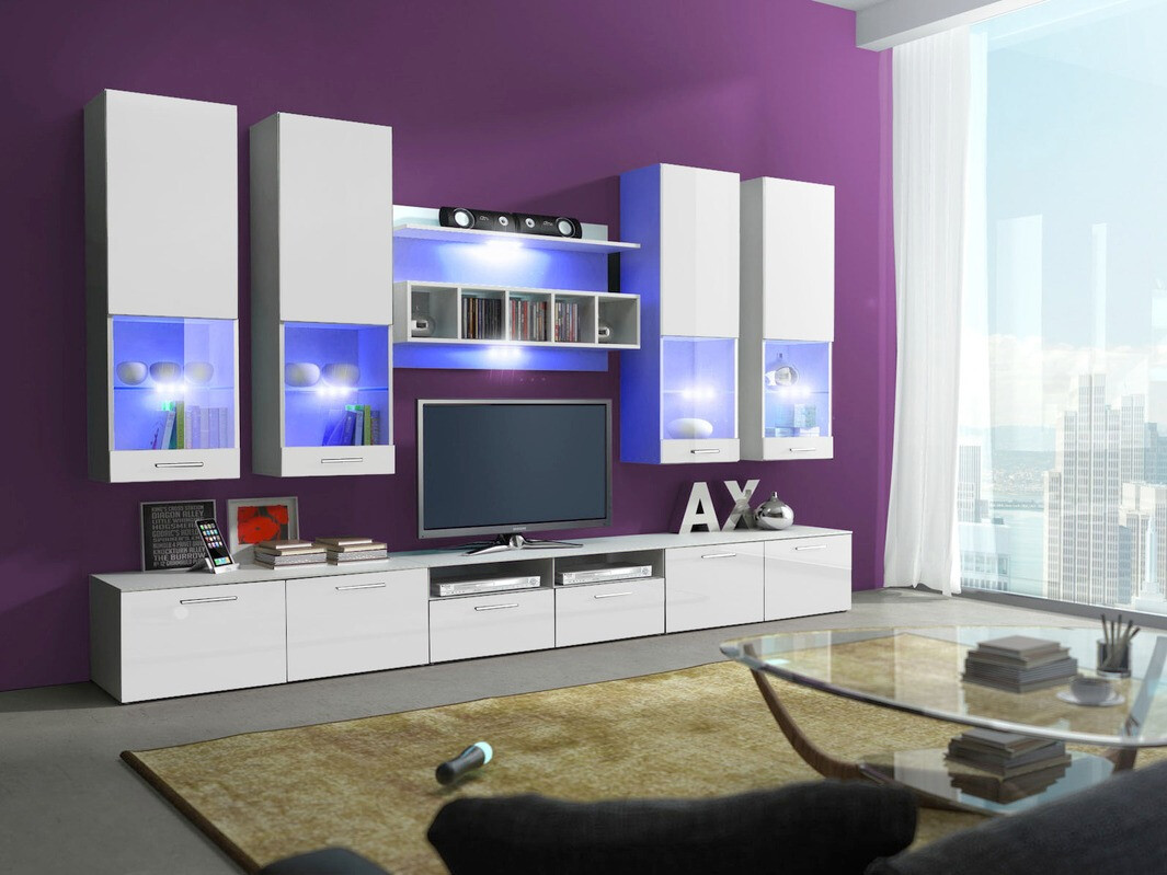 Svetainės komplektas Caelum (Balta + Blizgi balta)