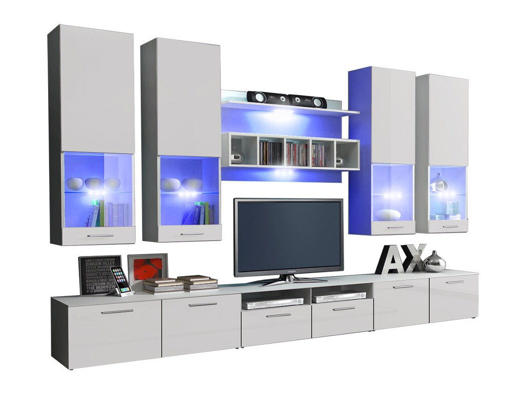 Svetainės komplektas Caelum (Balta + Blizgi balta)