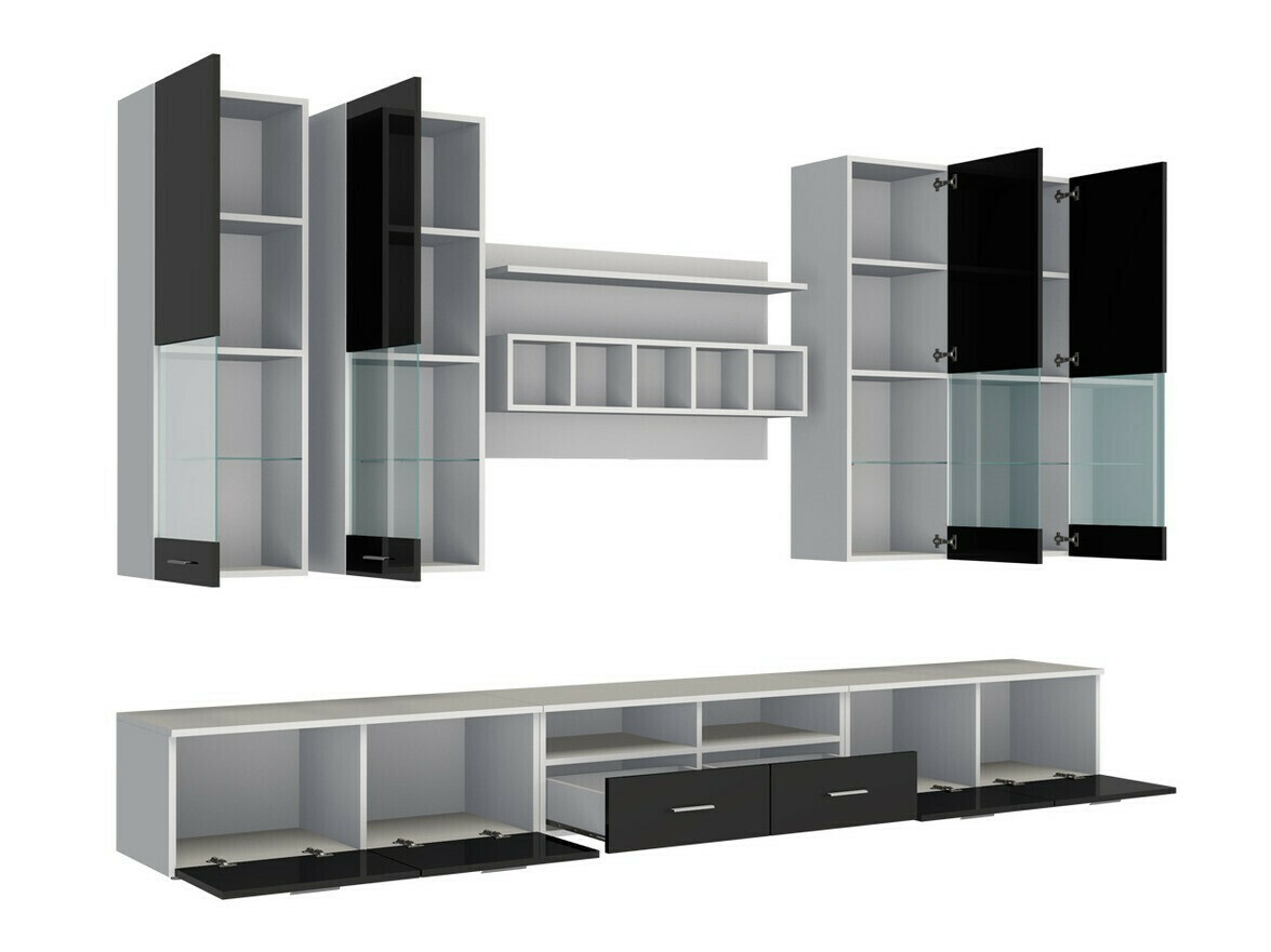 Svetainės komplektas Caelum (Balta + Blizgi balta)