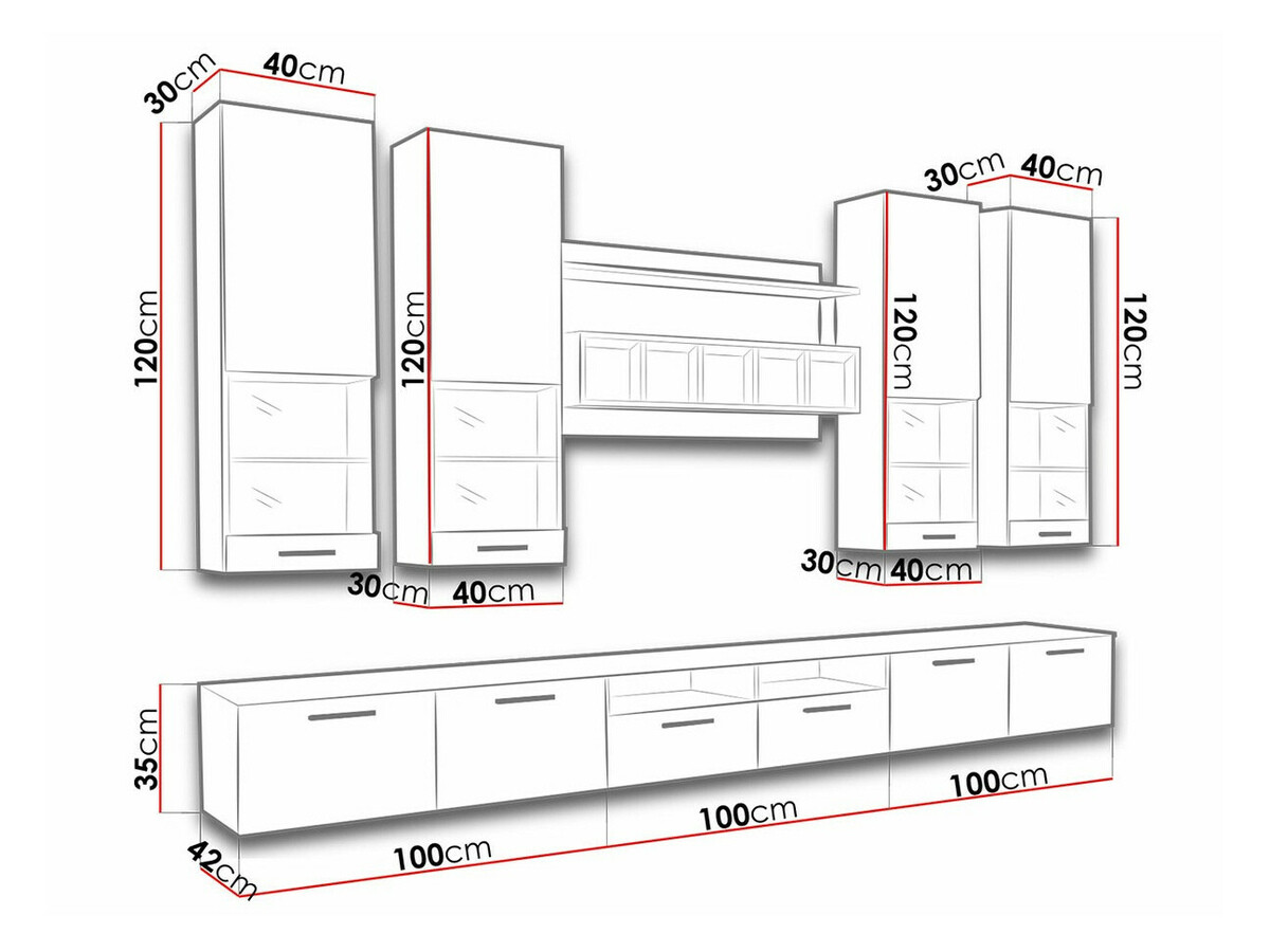Svetainės komplektas Caelum (Balta + Blizgi balta)