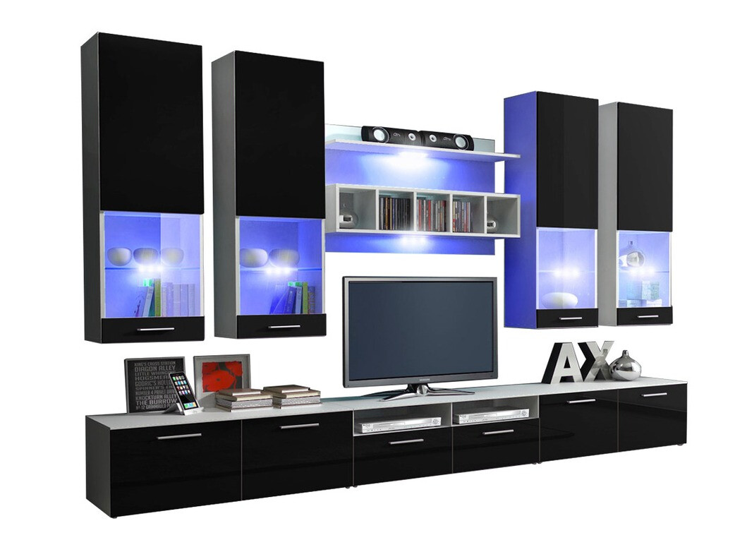 Svetainės komplektas Caelum (Balta + Blizgi juoda)