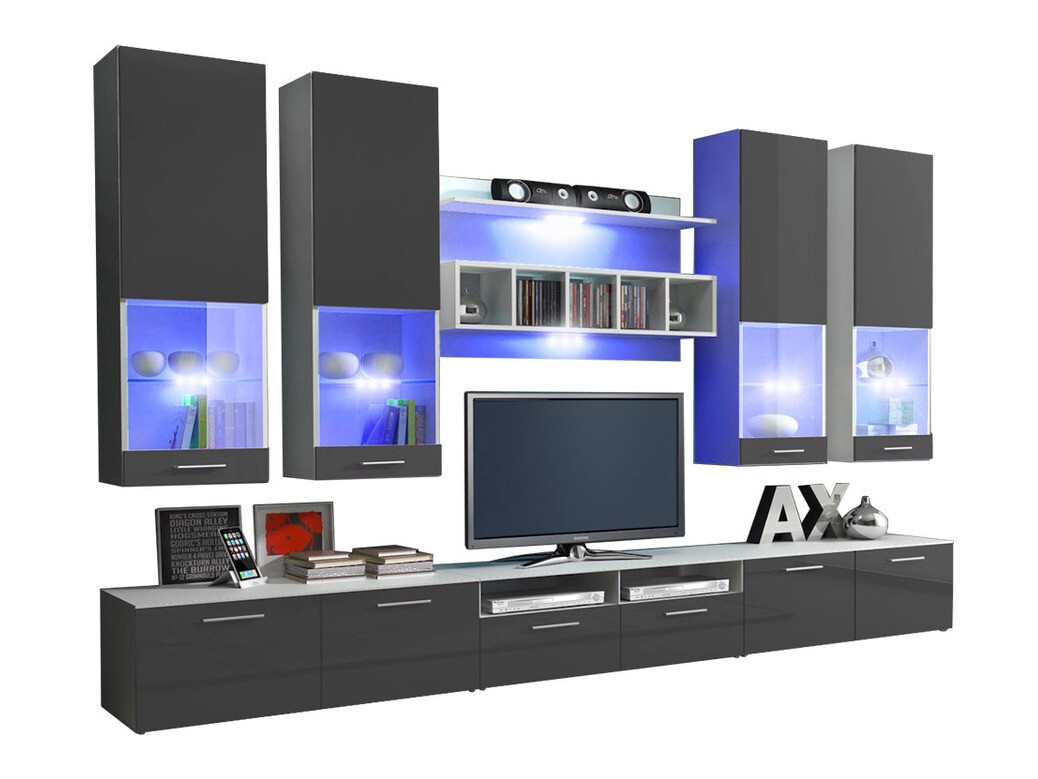 Svetainės komplektas Caelum (Balta + Blizgus pilkas)