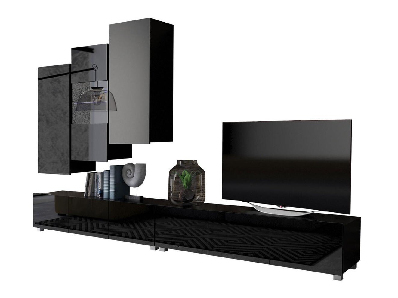 Svetainės komplektas Remus XVII (Juoda + Blizgi juoda)