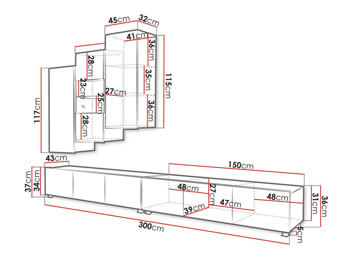 Svetainės komplektas Tivdalu 133 (Balta + Blizgi balta + Juoda + Blizgi juoda)