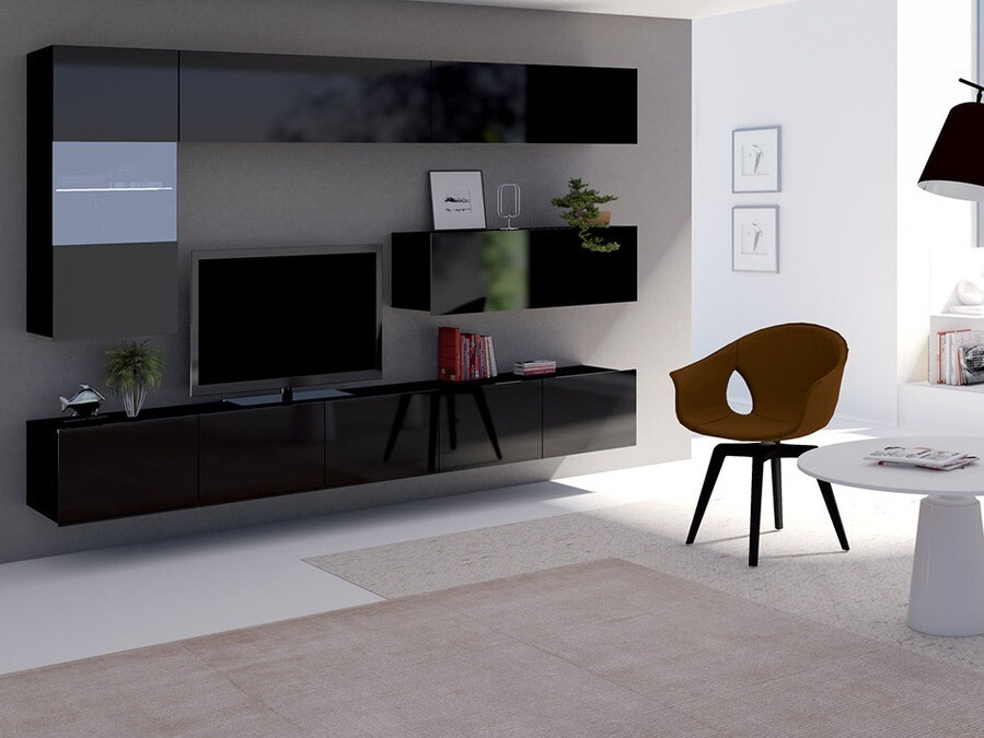 Svetainės komplektas Remus IV (Juoda + Blizgi juoda)