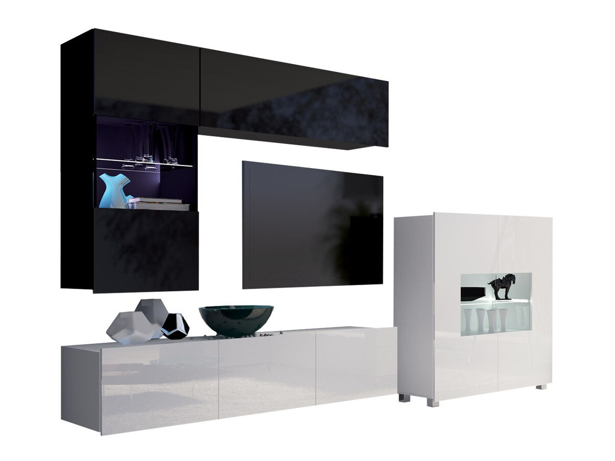 Svetainės komplektas Remus III (Juoda + Blizgi juoda + Balta + Blizgi balta)