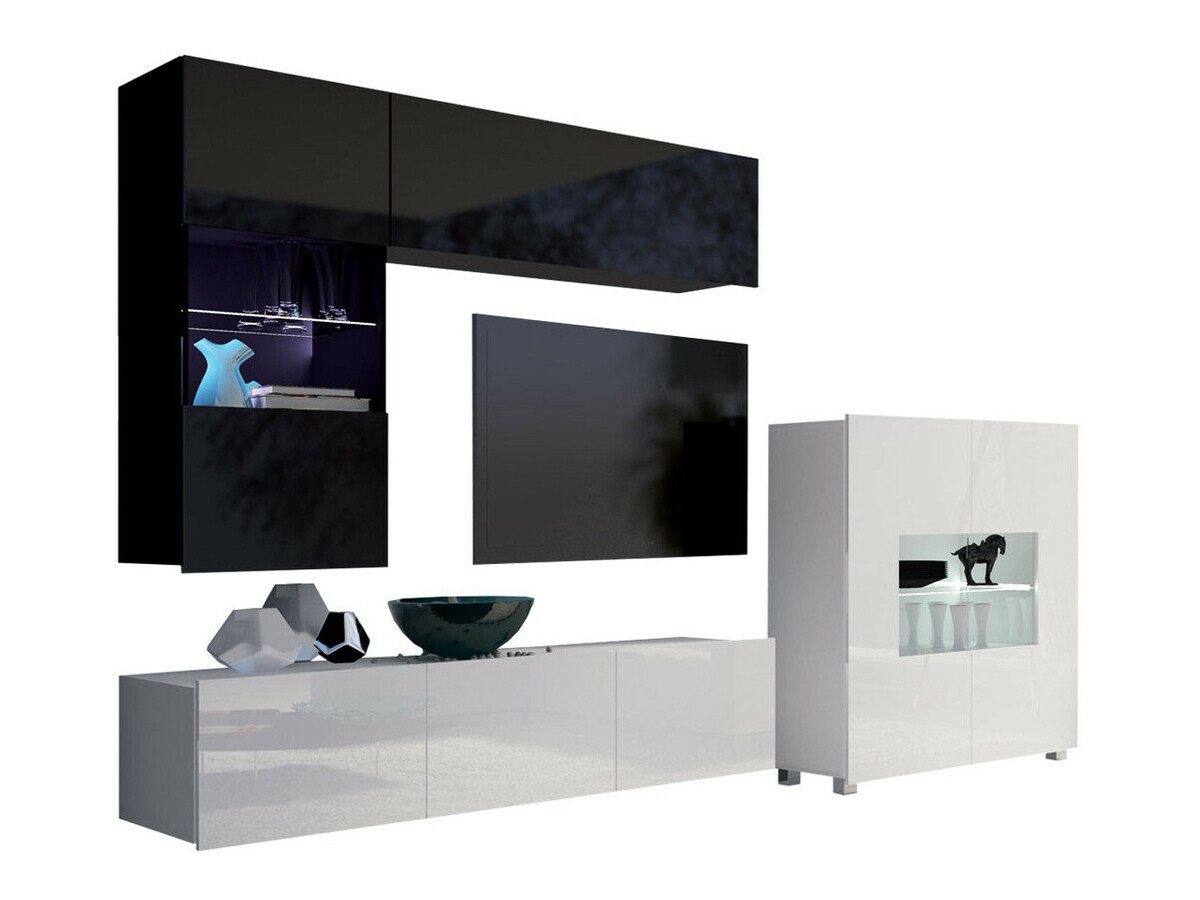 Svetainės komplektas Remus III (Juoda + Blizgi juoda + Balta + Blizgi balta)