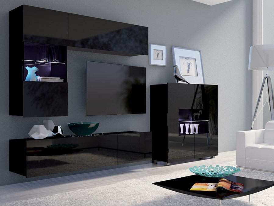 Svetainės komplektas Remus III (Juoda + Blizgi juoda)