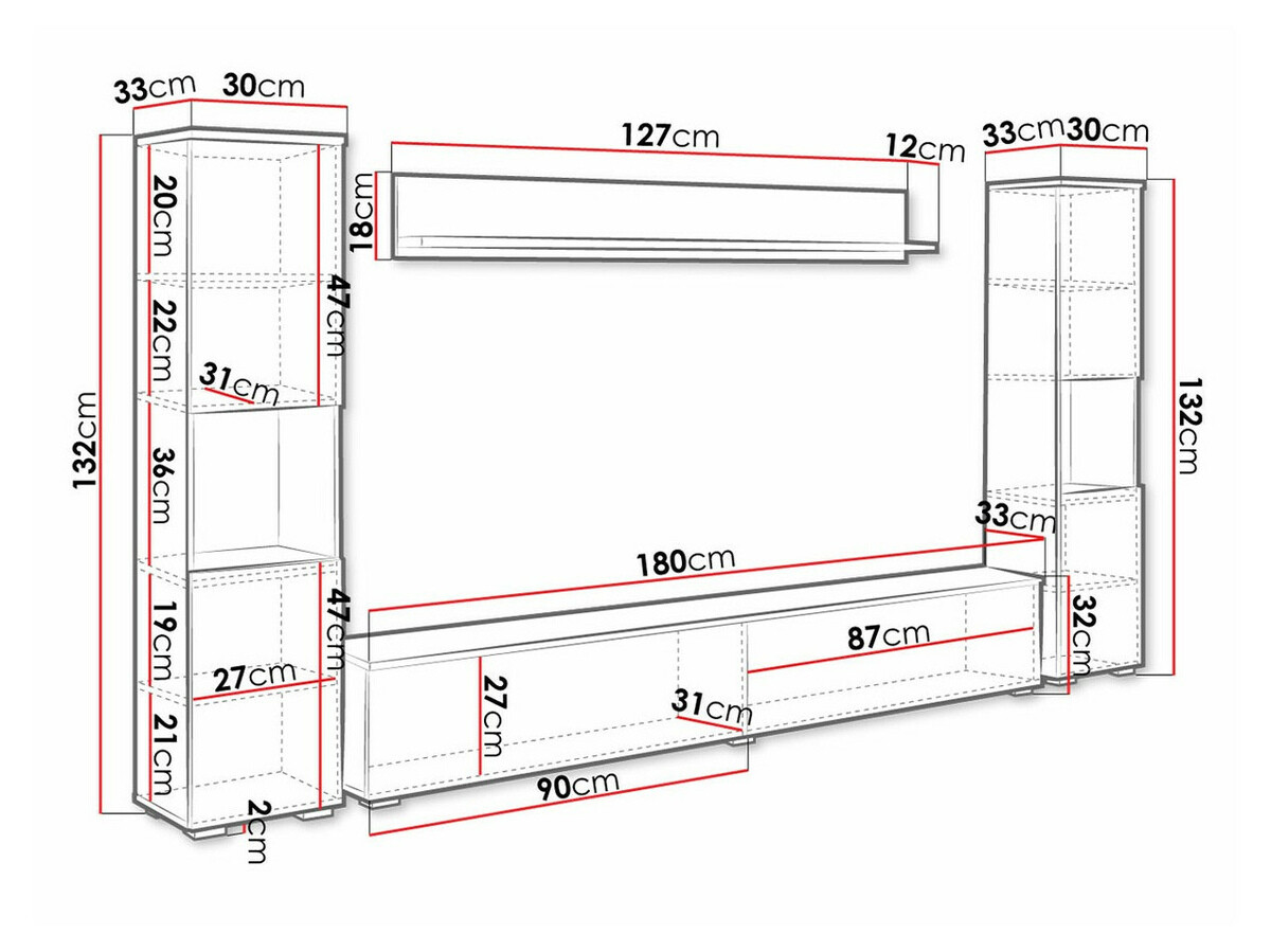 Svetainės komplektas Sarasota 131 (Votan ąžuolas + Blizgi balta)