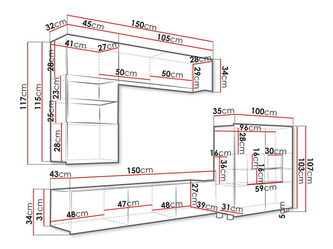 Svetainės komplektas Tivdalu 107 (Juoda + Blizgi juoda)