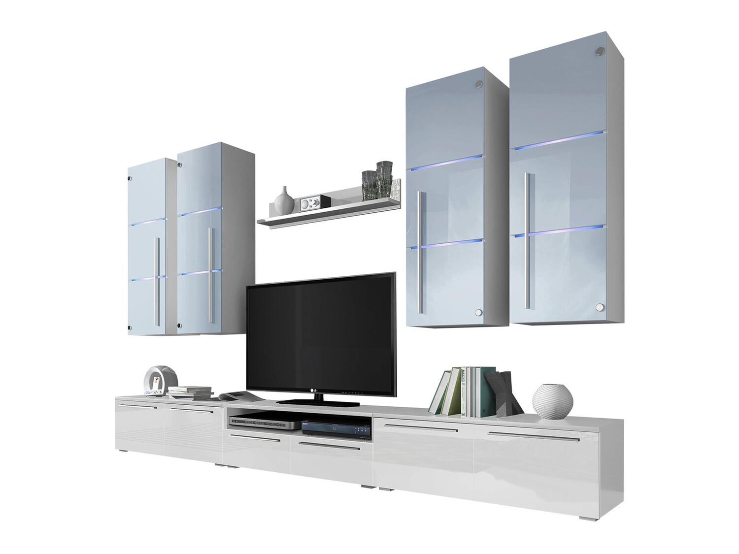 Svetainės komplektas Flos (Balta + Blizgi balta)