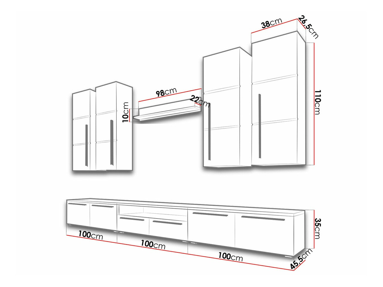 Svetainės komplektas Flos (Balta + Blizgi balta)