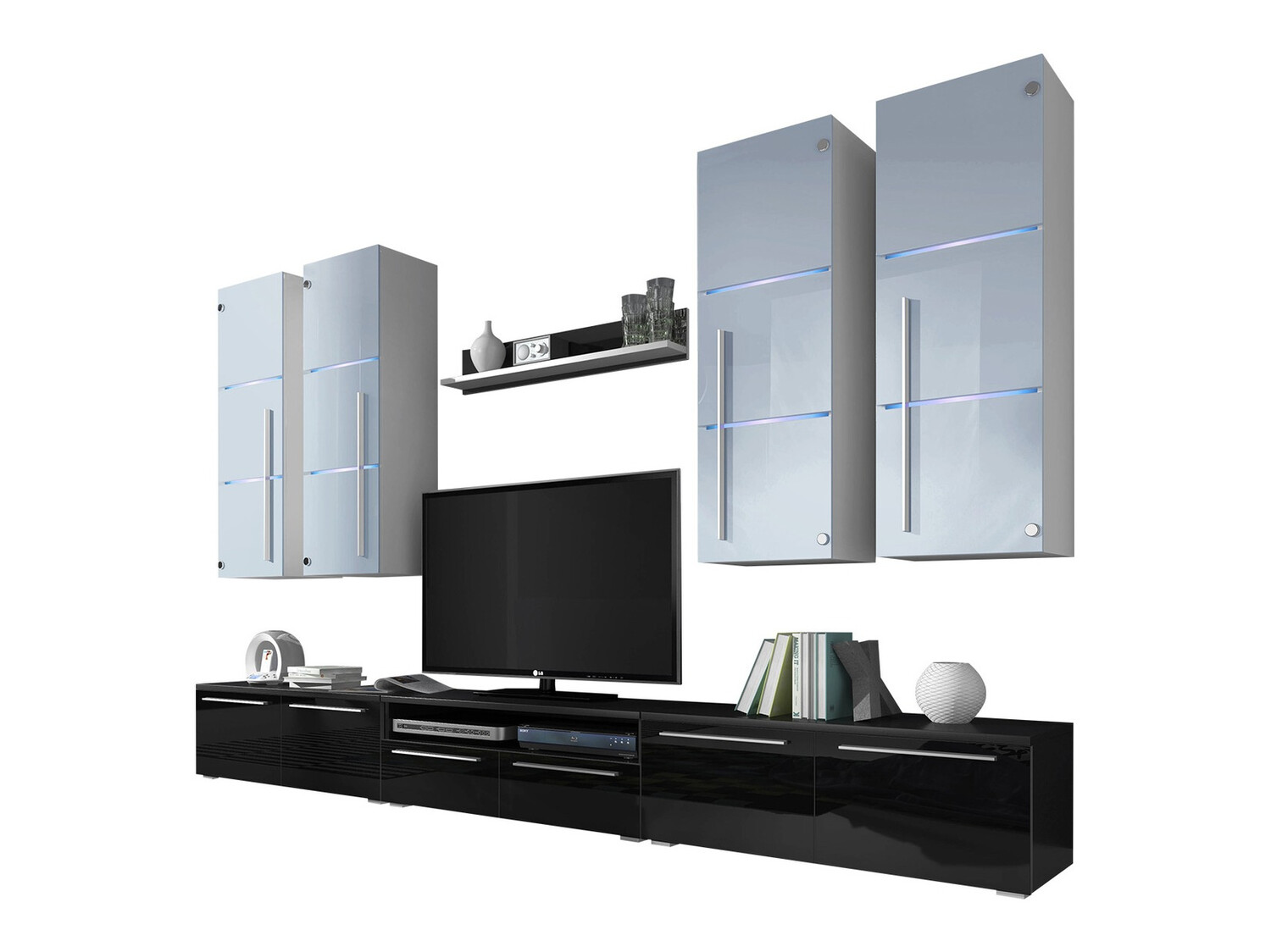 Svetainės komplektas Flos (Juoda + Blizgi juoda)