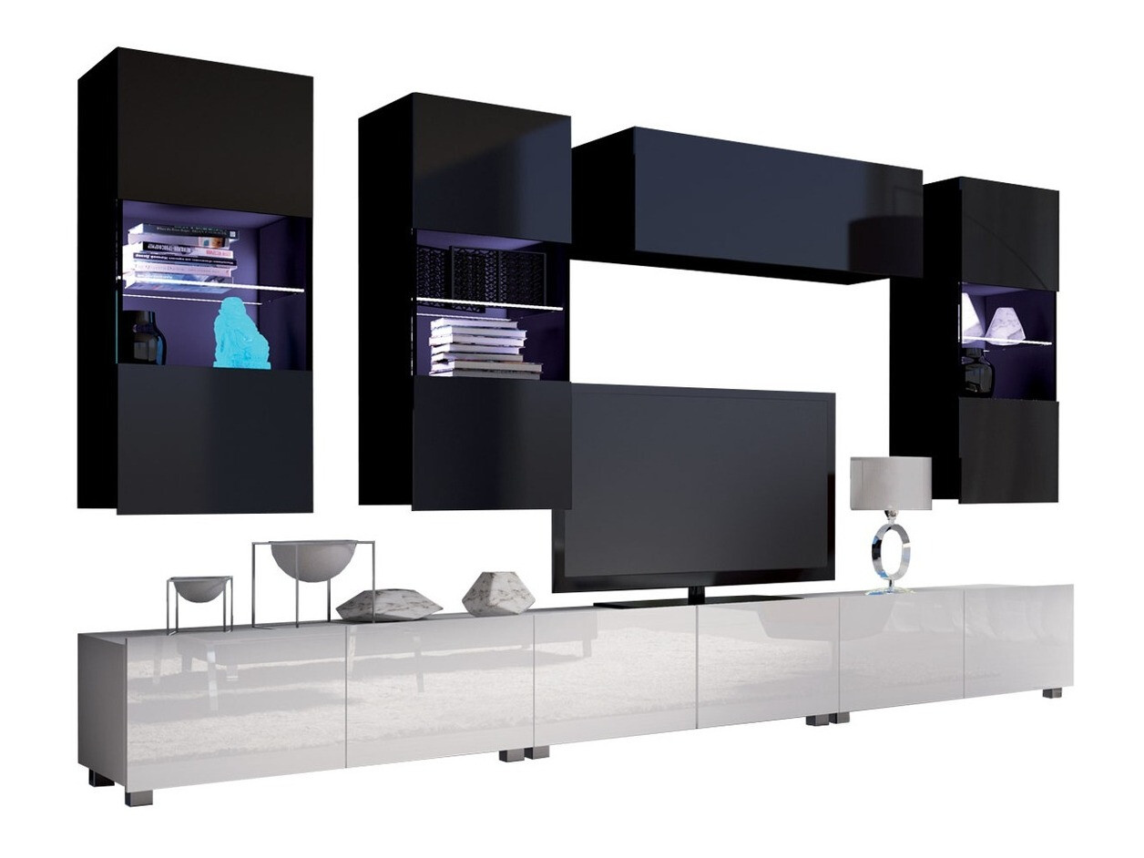 Svetainės komplektas Remus XI (Balta + Blizgi balta + Juoda + Blizgi juoda)